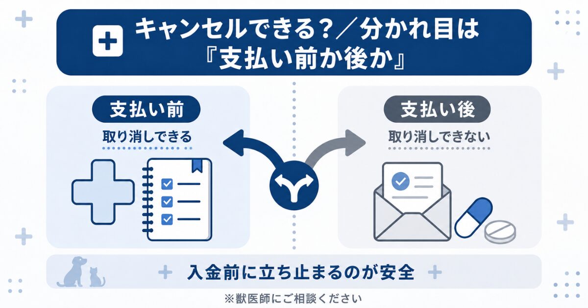 支払い前後でキャンセル可否が変わることを示した図