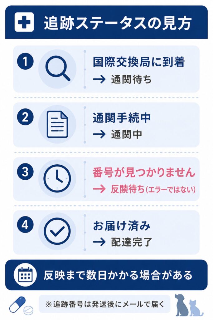 国際郵便の追跡ステータス4種類の意味を整理した解説図